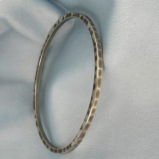 14k Large Square Sterling Silver Pounded Bangle - 8 Inch